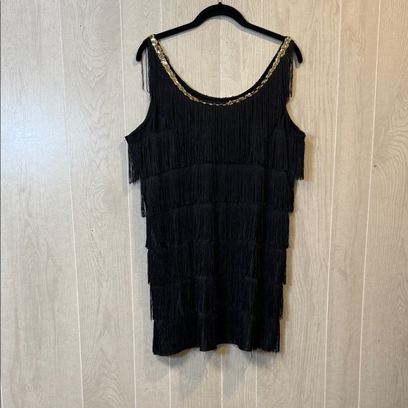 Black Fringe Dress, 1920s Style Flapper Dress - Picture 1 of 5